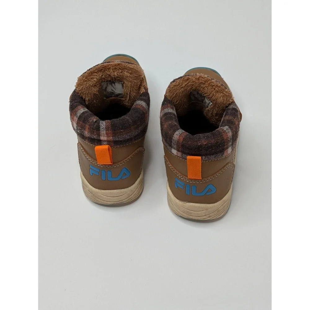 Fila Kids Brown Faux Fur Lined High Top Boots Plaid Trim Size 9.5 Toddler